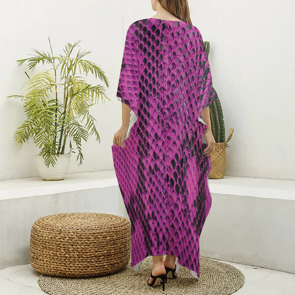 Magenta Pink And Black Snakeskin Print Silk V-Neck Kaftan Dress