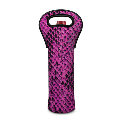 Magenta Pink And Black Snakeskin Print Single Neoprene Wine Tote