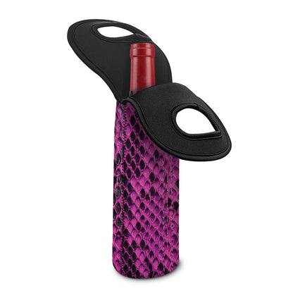 Magenta Pink And Black Snakeskin Print Single Neoprene Wine Tote