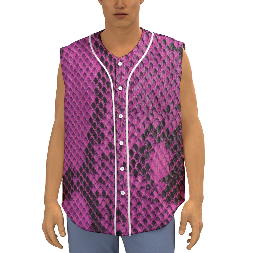 Magenta Pink And Black Snakeskin Print Sleeveless Baseball Jersey