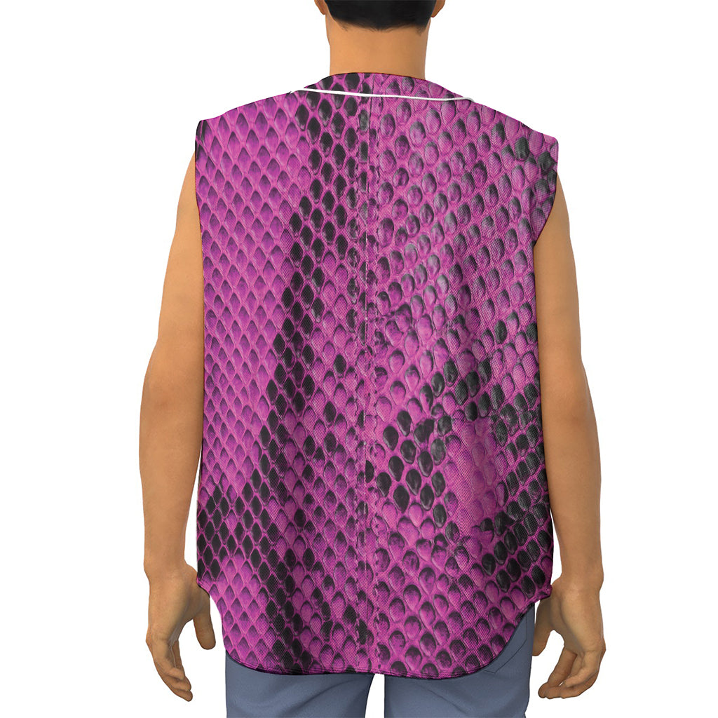 Magenta Pink And Black Snakeskin Print Sleeveless Baseball Jersey
