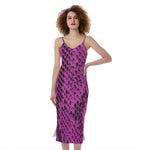 Magenta Pink And Black Snakeskin Print Slim Fit Midi Cami Dress