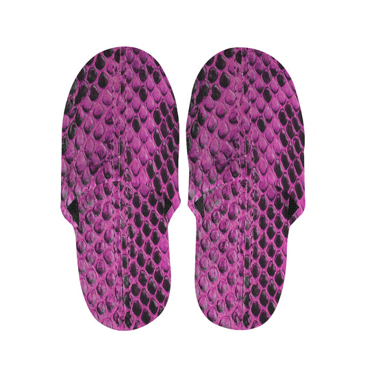 Magenta Pink And Black Snakeskin Print Slippers