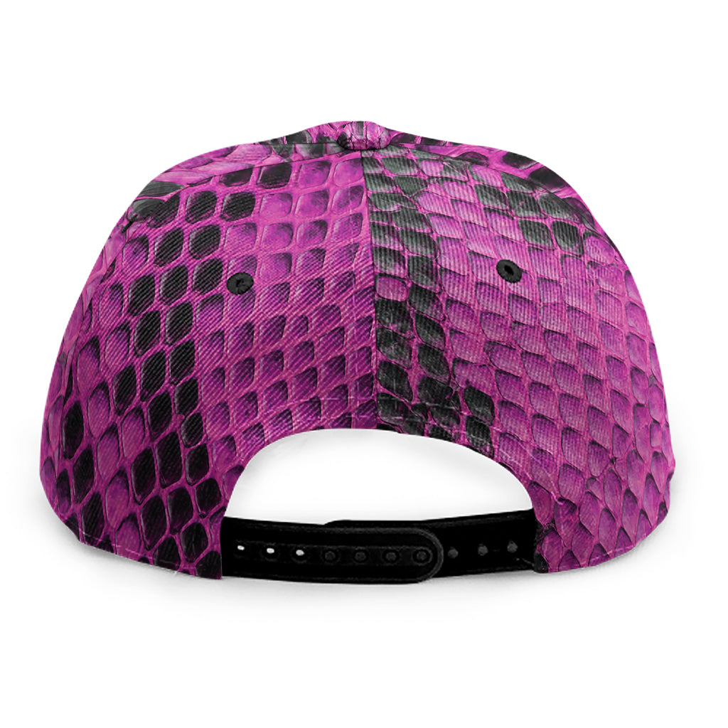 Magenta Pink And Black Snakeskin Print Snapback Cap