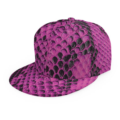 Magenta Pink And Black Snakeskin Print Snapback Cap