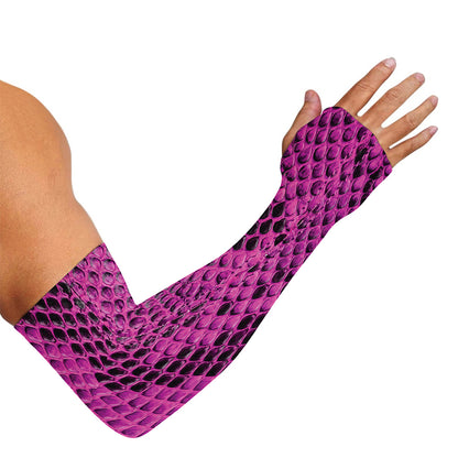 Magenta Pink And Black Snakeskin Print Sun Protection Arm Sleeves