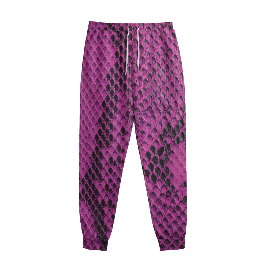 Magenta Pink And Black Snakeskin Print Sweatpants