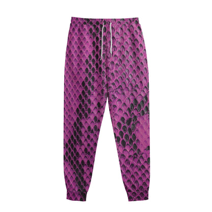 Magenta Pink And Black Snakeskin Print Sweatpants