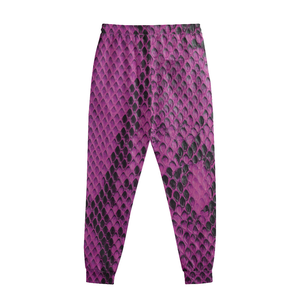 Magenta Pink And Black Snakeskin Print Sweatpants