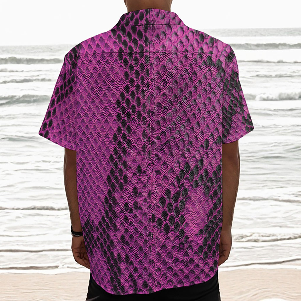 Magenta Pink And Black Snakeskin Print Textured Short Sleeve Shirt