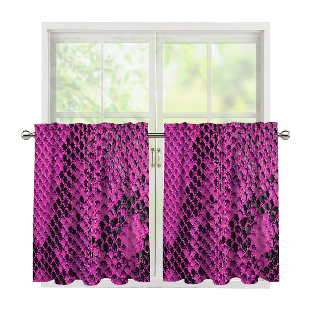 Magenta Pink And Black Snakeskin Print Tier Curtains