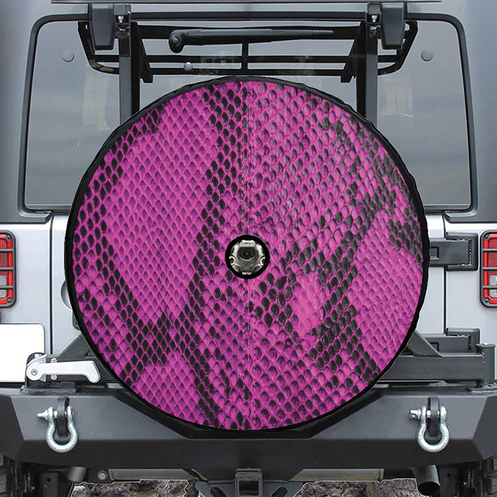 Magenta Pink And Black Snakeskin Print Tire Cover With Camera Hole