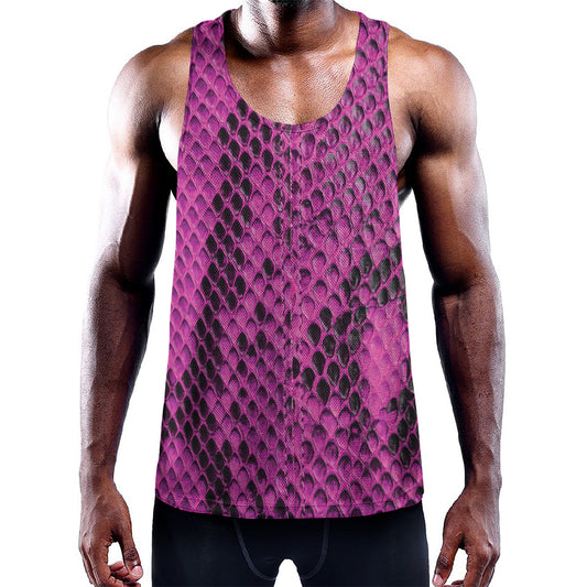Magenta Pink And Black Snakeskin Print Training Tank Top