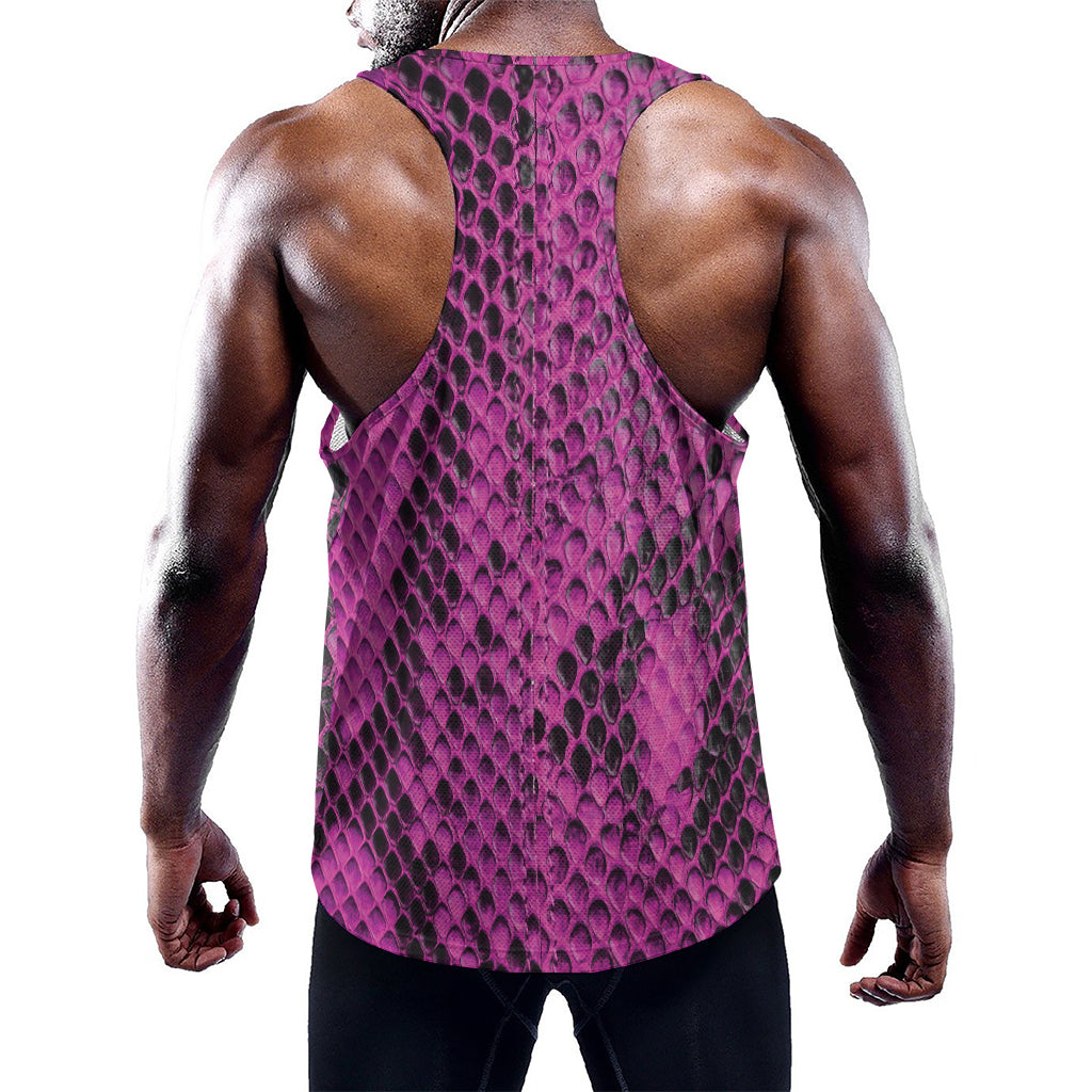 Magenta Pink And Black Snakeskin Print Training Tank Top
