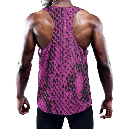 Magenta Pink And Black Snakeskin Print Training Tank Top