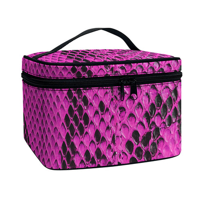 Magenta Pink And Black Snakeskin Print Travel Makeup Bag