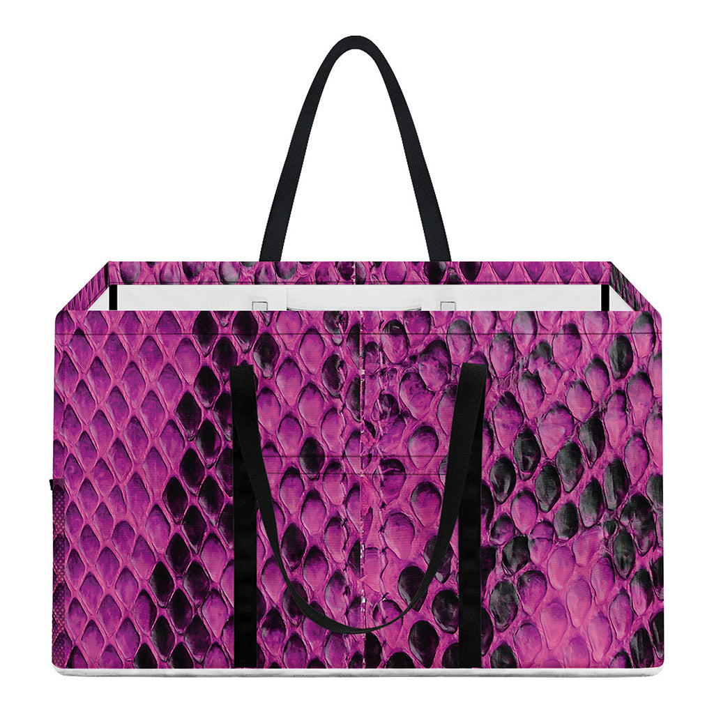 Magenta Pink And Black Snakeskin Print Utility Tote Bag