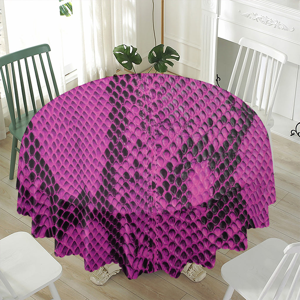 Magenta Pink And Black Snakeskin Print Waterproof Round Tablecloth