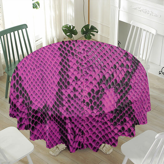 Magenta Pink And Black Snakeskin Print Waterproof Round Tablecloth