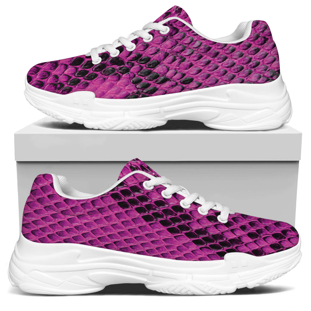 Magenta Pink And Black Snakeskin Print White Chunky Shoes