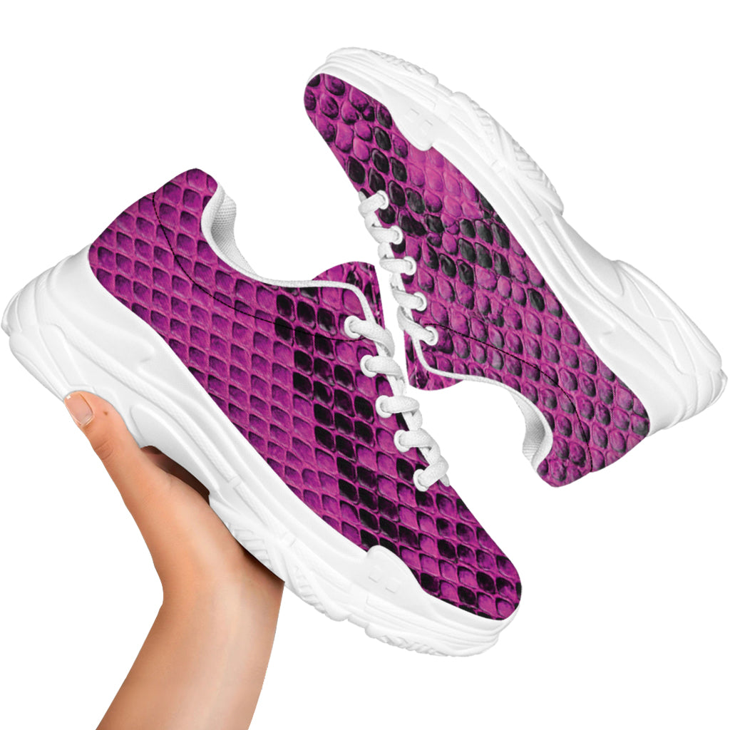 Magenta Pink And Black Snakeskin Print White Chunky Shoes