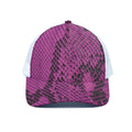 Magenta Pink And Black Snakeskin Print White Mesh Trucker Hat