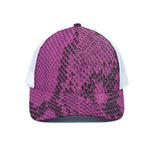 Magenta Pink And Black Snakeskin Print White Mesh Trucker Cap