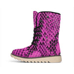 Magenta Pink And Black Snakeskin Print Winter Boots