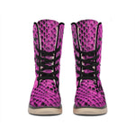 Magenta Pink And Black Snakeskin Print Winter Boots
