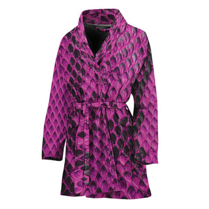 Magenta Pink And Black Snakeskin Print Women's Bathrobe