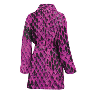 Magenta Pink And Black Snakeskin Print Women's Bathrobe