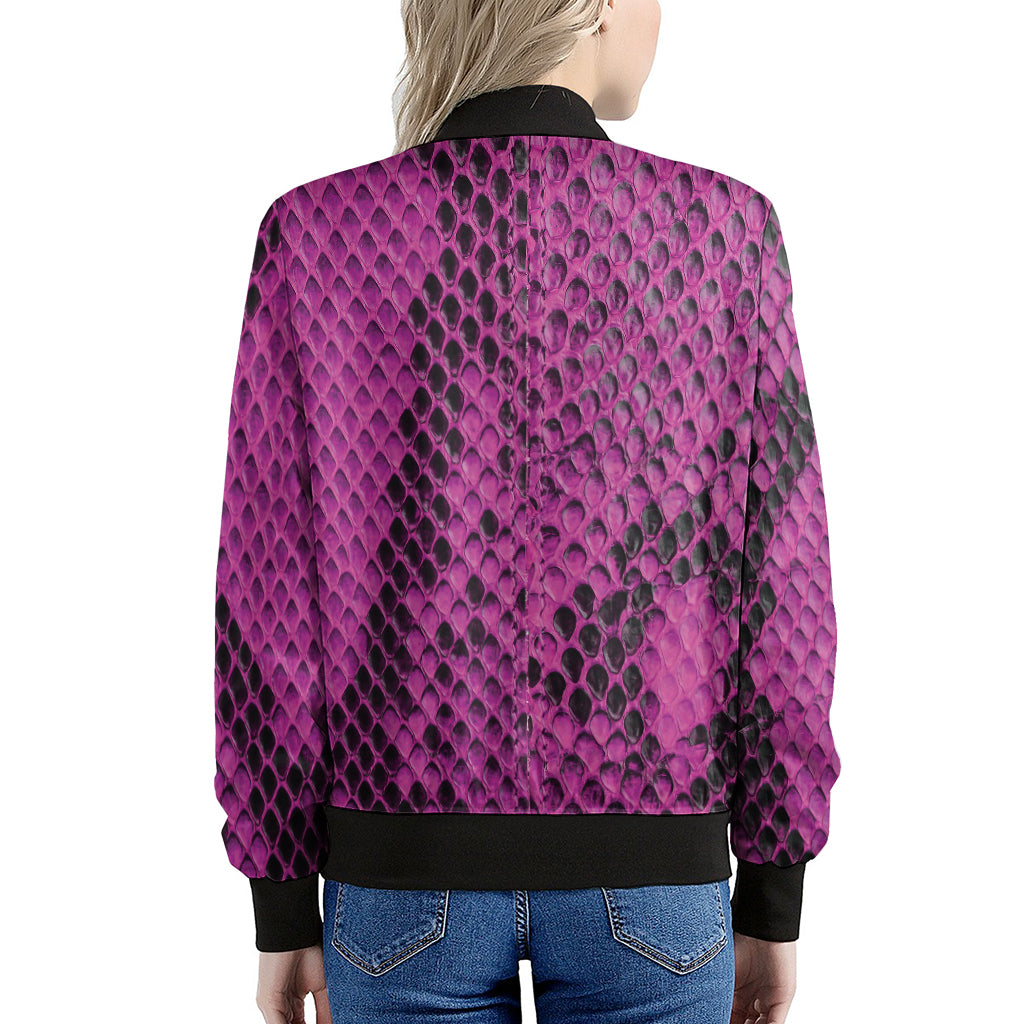 Magenta Pink And Black Snakeskin Print Women's Bomber Jacket
