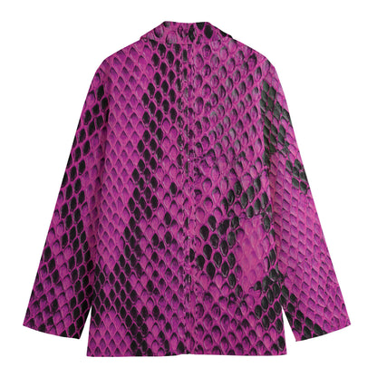Magenta Pink And Black Snakeskin Print Women's Cotton Blazer