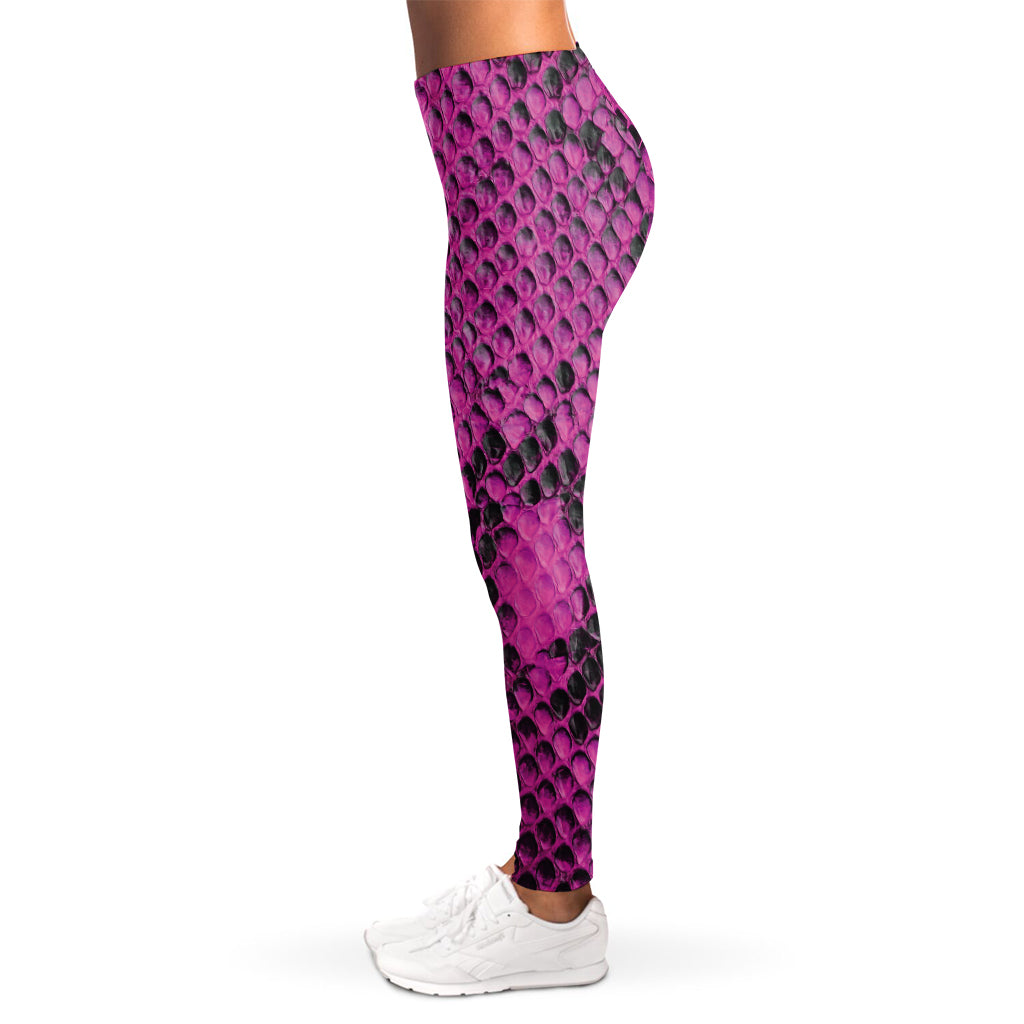 Magenta Pink And Black Snakeskin Print Women's Leggings
