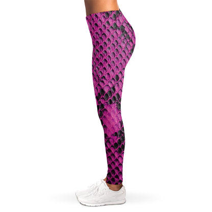 Magenta Pink And Black Snakeskin Print Women's Leggings