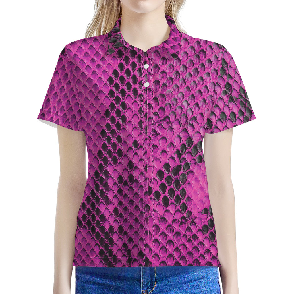Magenta Pink And Black Snakeskin Print Women's Polo Shirt
