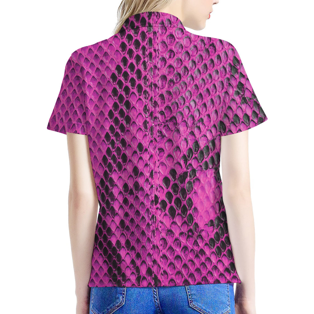 Magenta Pink And Black Snakeskin Print Women's Polo Shirt