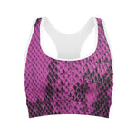 Magenta Pink And Black Snakeskin Print Women's Sports Bra