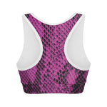 Magenta Pink And Black Snakeskin Print Women's Sports Bra