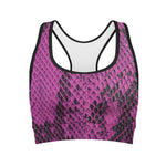 Magenta Pink And Black Snakeskin Print Women's Sports Bra