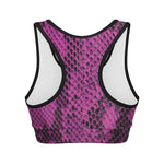 Magenta Pink And Black Snakeskin Print Women's Sports Bra