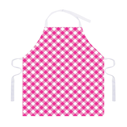 Magenta Pink And White Gingham Print Adjustable Apron
