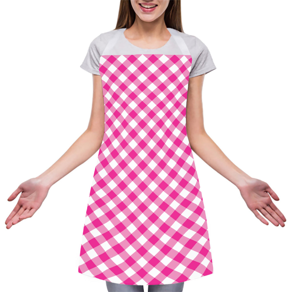 Magenta Pink And White Gingham Print Adjustable Apron