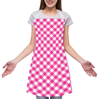 Magenta Pink And White Gingham Print Adjustable Apron