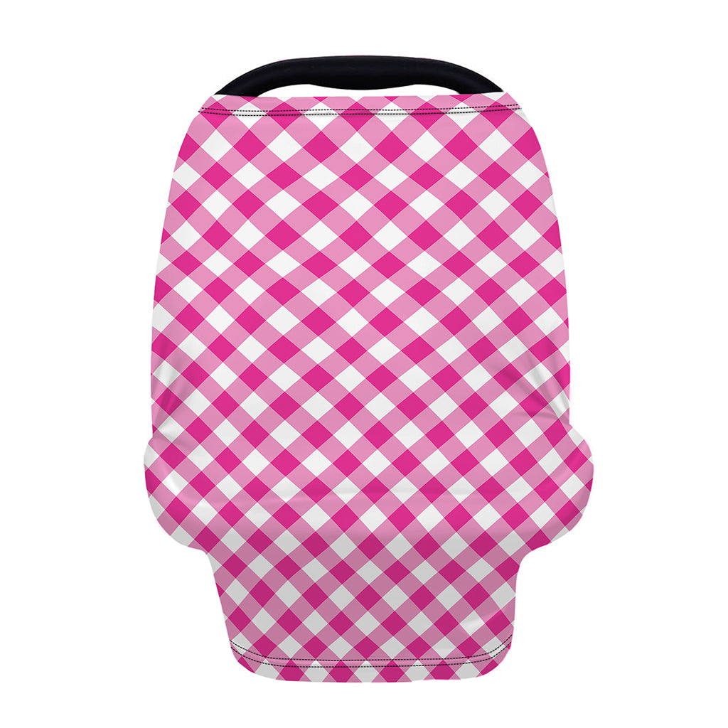 Magenta Pink And White Gingham Print Baby Seat Cover