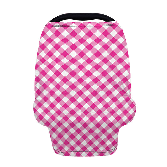Magenta Pink And White Gingham Print Baby Seat Cover
