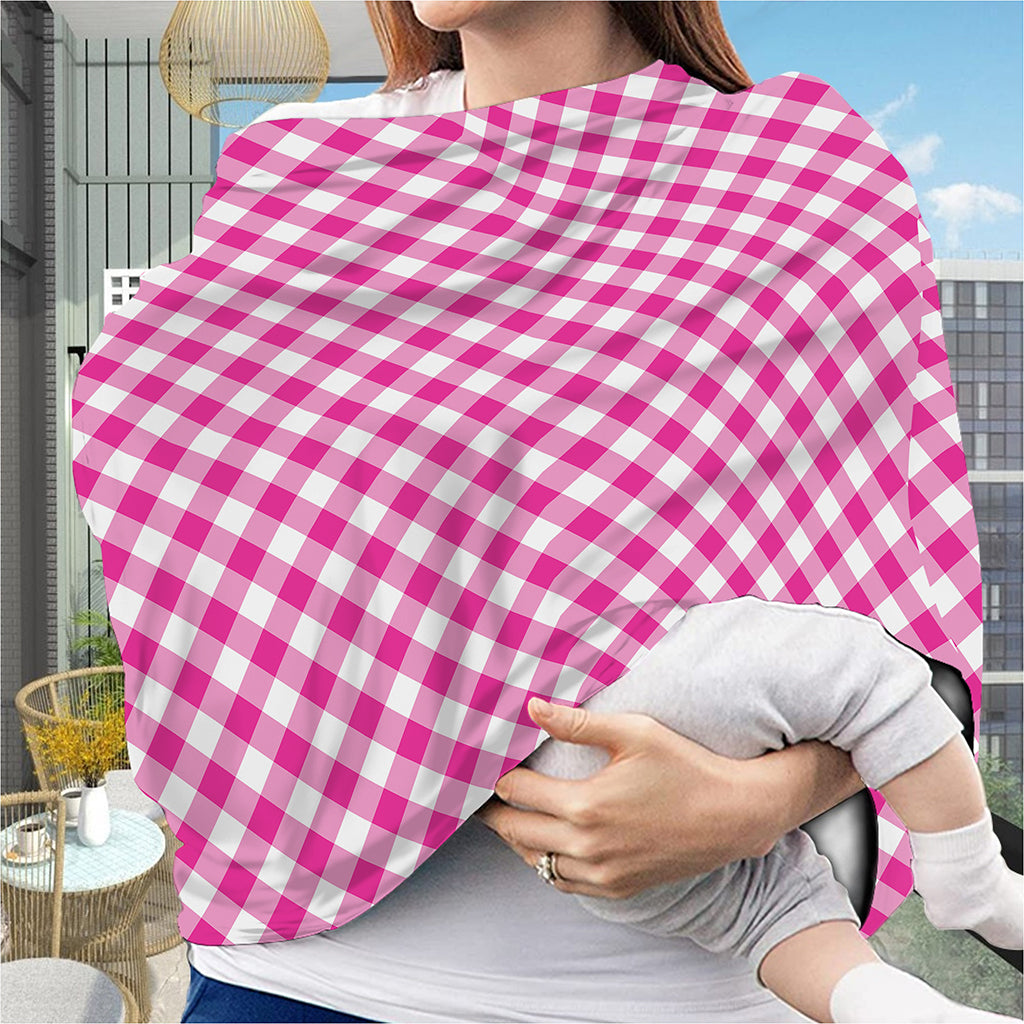 Magenta Pink And White Gingham Print Baby Seat Cover