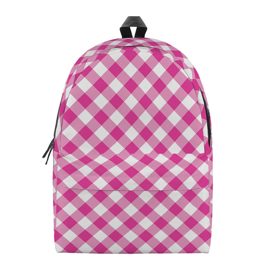 Magenta Pink And White Gingham Print Backpack
