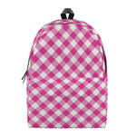 Magenta Pink And White Gingham Print Backpack