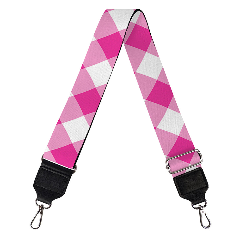 Magenta Pink And White Gingham Print Bag Strap